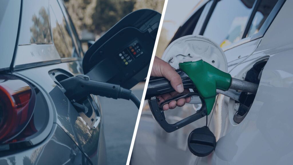 Remplissage carburant à la pompe et recharge de voiture électrique Groupe Sofrap